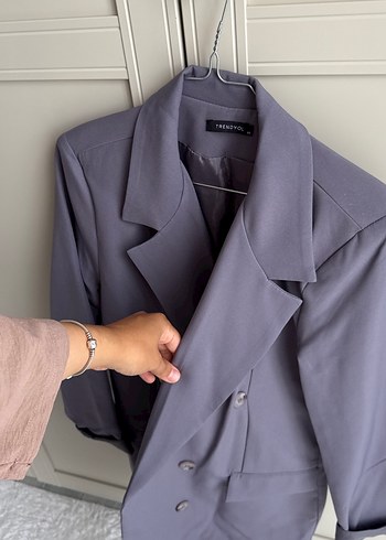 Düğmeli Gri Kadın Blazer Ceket
