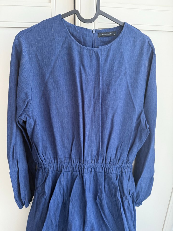 Lacivert Kadın Keten Uzun Tulum - Görsel 3