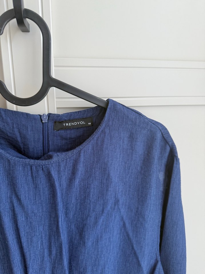 Lacivert Kadın Keten Uzun Tulum - Görsel 4