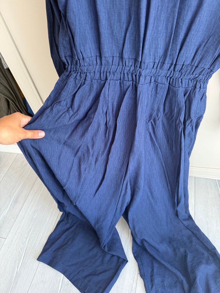 Lacivert Kadın Keten Uzun Tulum - Görsel 2