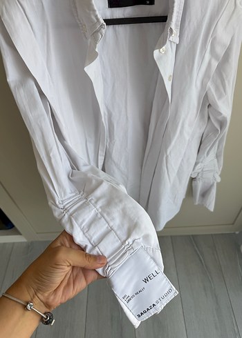 Beyaz Kadın Keten Gömlek Uzun Kollu - Görsel 2