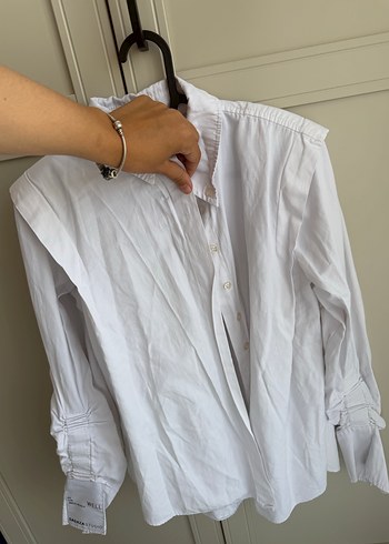 Beyaz Kadın Keten Gömlek Uzun Kollu - Görsel 5
