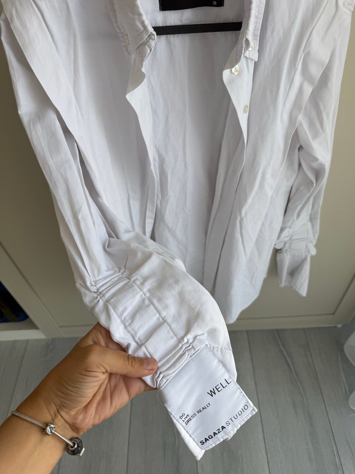Beyaz Kadın Keten Gömlek Uzun Kollu - Görsel 2