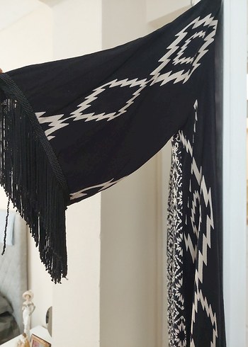 m Beden Bohem Uzun Kollu Siyah Desenli kimono