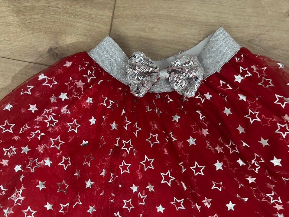 7/8 yaş Kız Çocuk Kırmızı Yıldızlı Tül Etek - Görsel 5