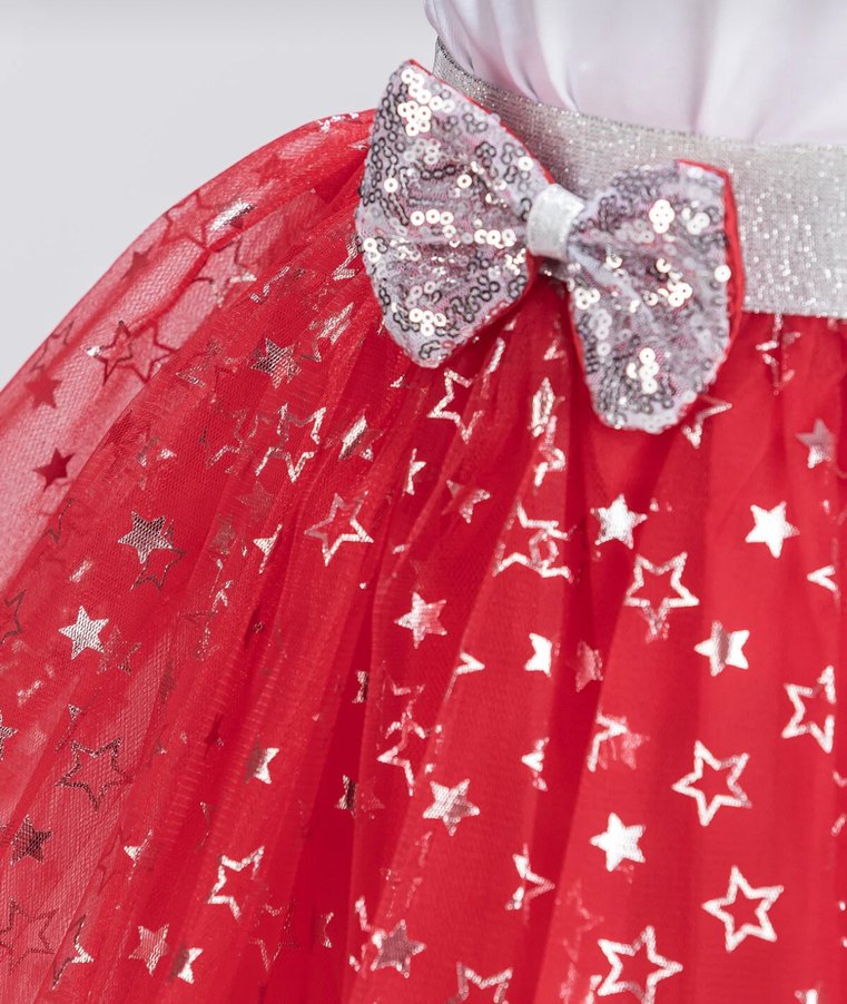 7/8 yaş Kız Çocuk Kırmızı Yıldızlı Tül Etek - Görsel 3