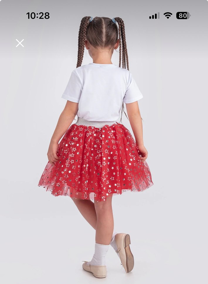 7/8 yaş Kız Çocuk Kırmızı Yıldızlı Tül Etek - Görsel 2