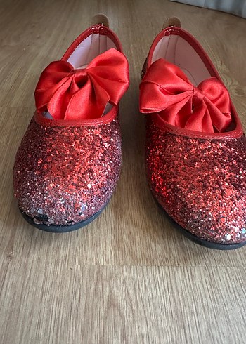 Kız Çocuk 35 numara Kırmızı Simli Fiyonklu Babet - Görsel 2