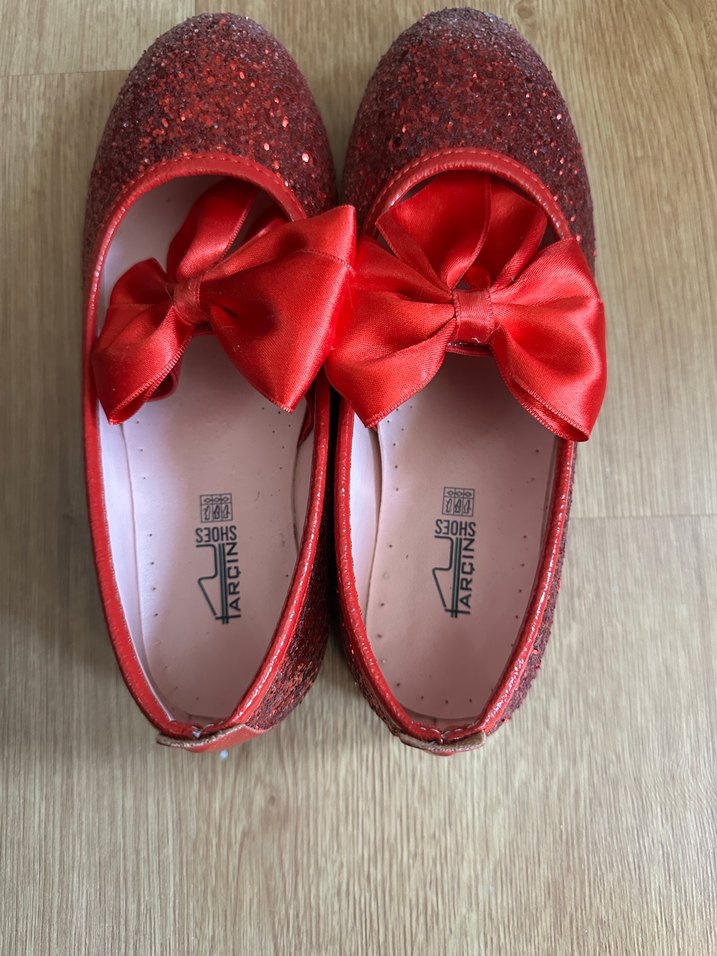 Kız Çocuk 35 numara Kırmızı Simli Fiyonklu Babet - Görsel 3