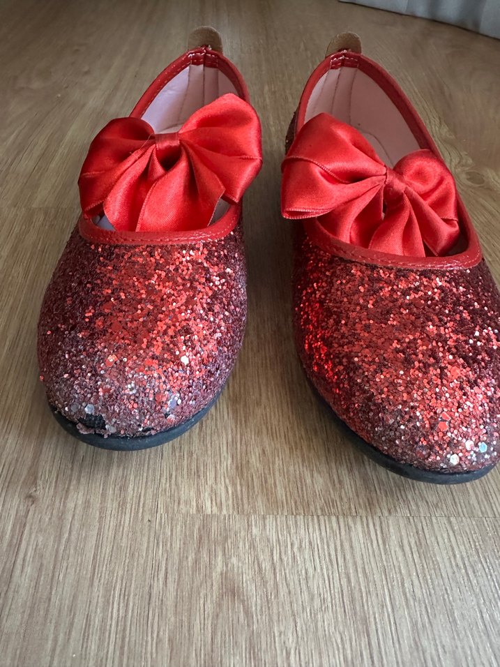 Kız Çocuk 35 numara Kırmızı Simli Fiyonklu Babet - Görsel 2