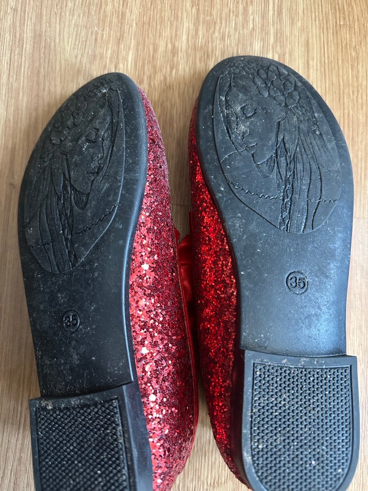 Kız Çocuk 35 numara Kırmızı Simli Fiyonklu Babet - Görsel 4