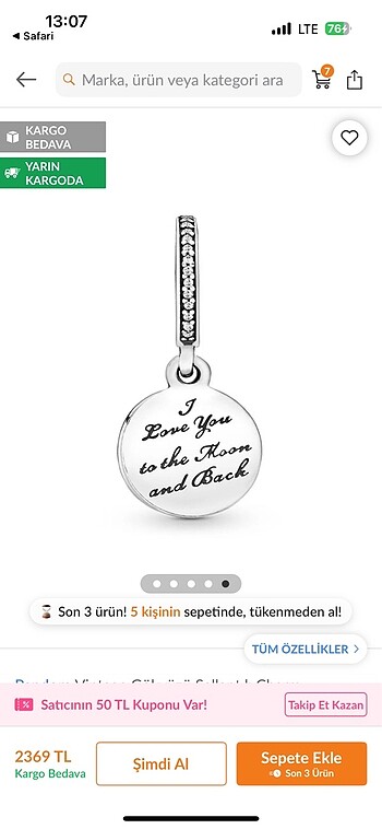 Pandora Pandora orijinal vintage gökyüzü sallantılı charm
