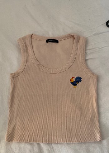 Nakışlı Pudra Kolsuz Crop Top