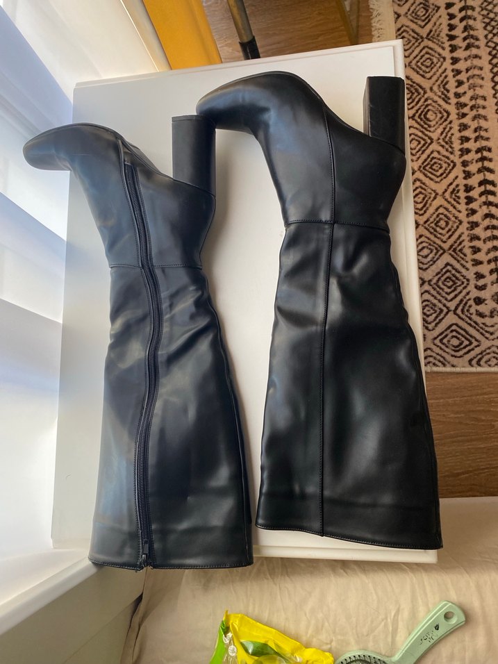 Siyah Deri Dizüstü Topuklu Kadın Çizme - Görsel 2