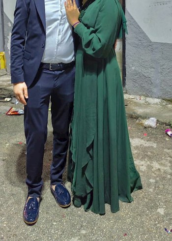 Yeşil İşlemeli Uzun Kollu Abiye Elbise - Görsel 3