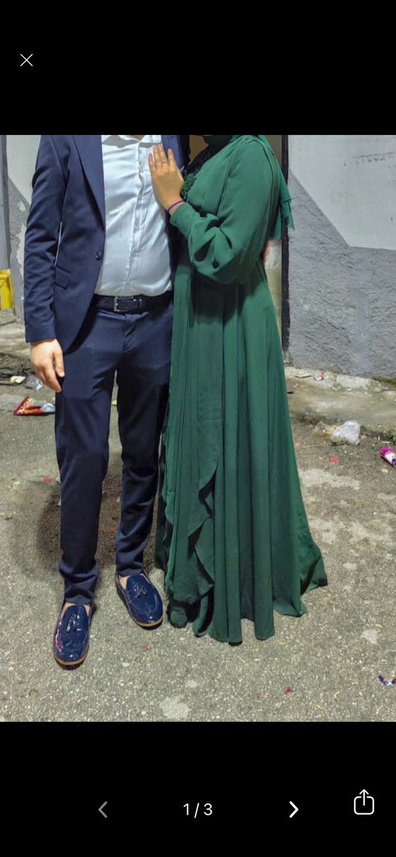 Yeşil İşlemeli Uzun Kollu Abiye Elbise - Görsel 3