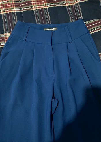 Zara Mavi Pilili Kumaş Kadın Pantolon