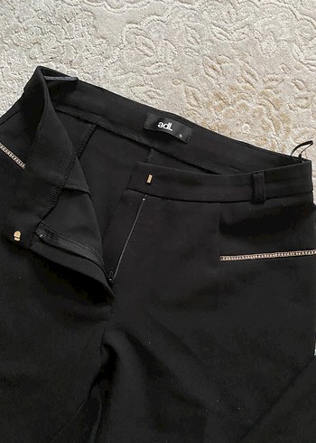 Siyah Kadın Kumaş Pantolon Fermuarlı Cepli - Görsel 2