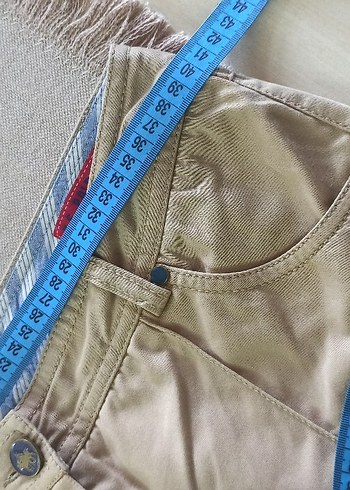 m Beden camel Renk Bej Kemerli Kadın Keten Pantolon