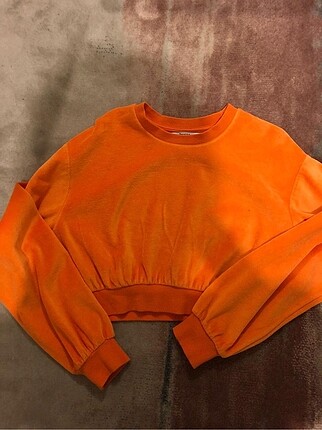 Bershka turuncu kadife crop sweat
