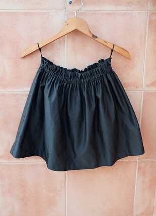 ZARA MARKA KOYU NEFTİ YEŞİL KISA PARLAK PİLELİ ETEK