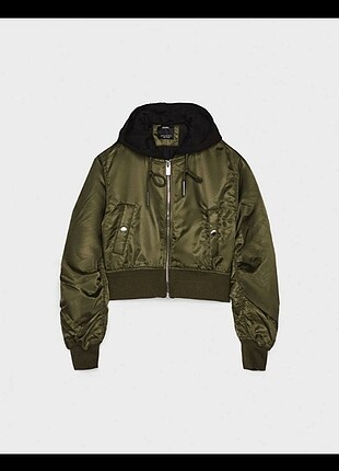 BERSHKA HAKİ RENK KAPUŞONLU BOMBER CEKET 