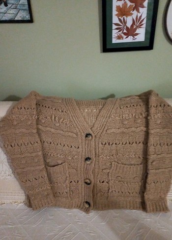 Bej Örgü Kadın Midi Hırka - Görsel 2