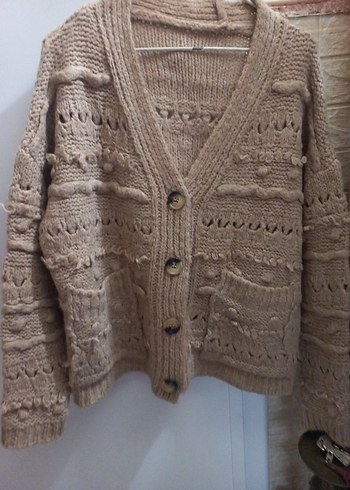 Bej Örgü Kadın Midi Hırka - Görsel 7