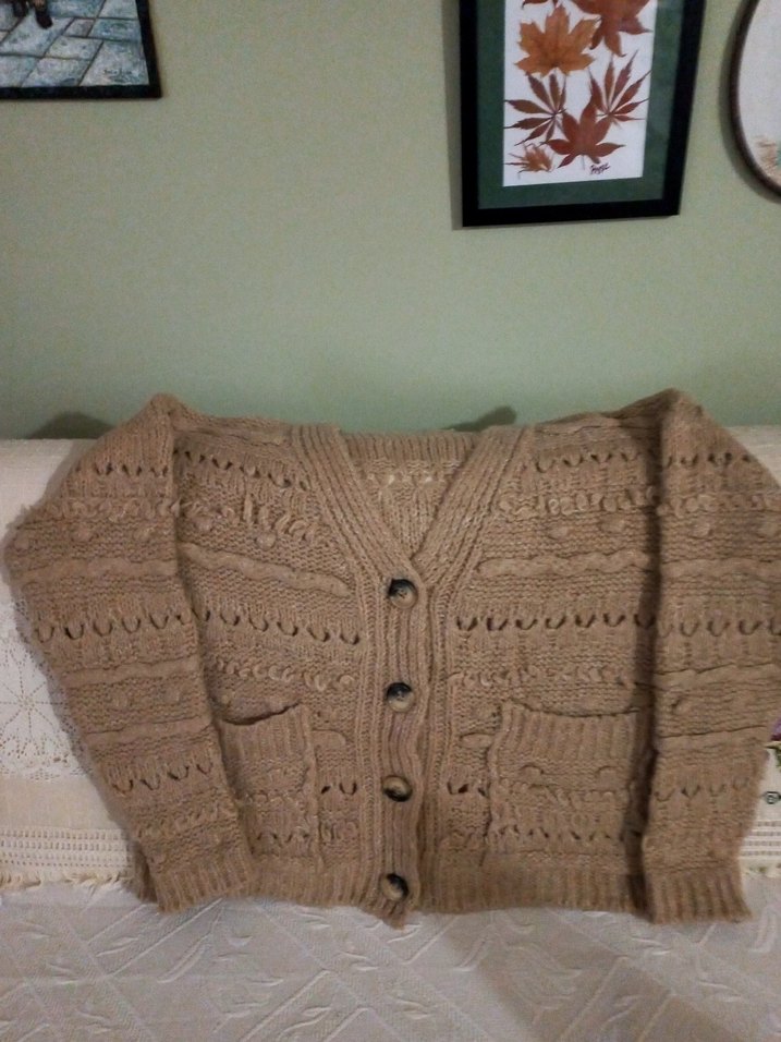 Bej Örgü Kadın Midi Hırka - Görsel 2