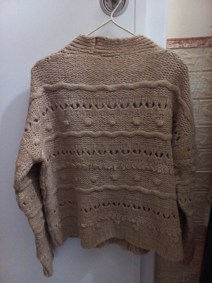 Bej Örgü Kadın Midi Hırka - Görsel 4