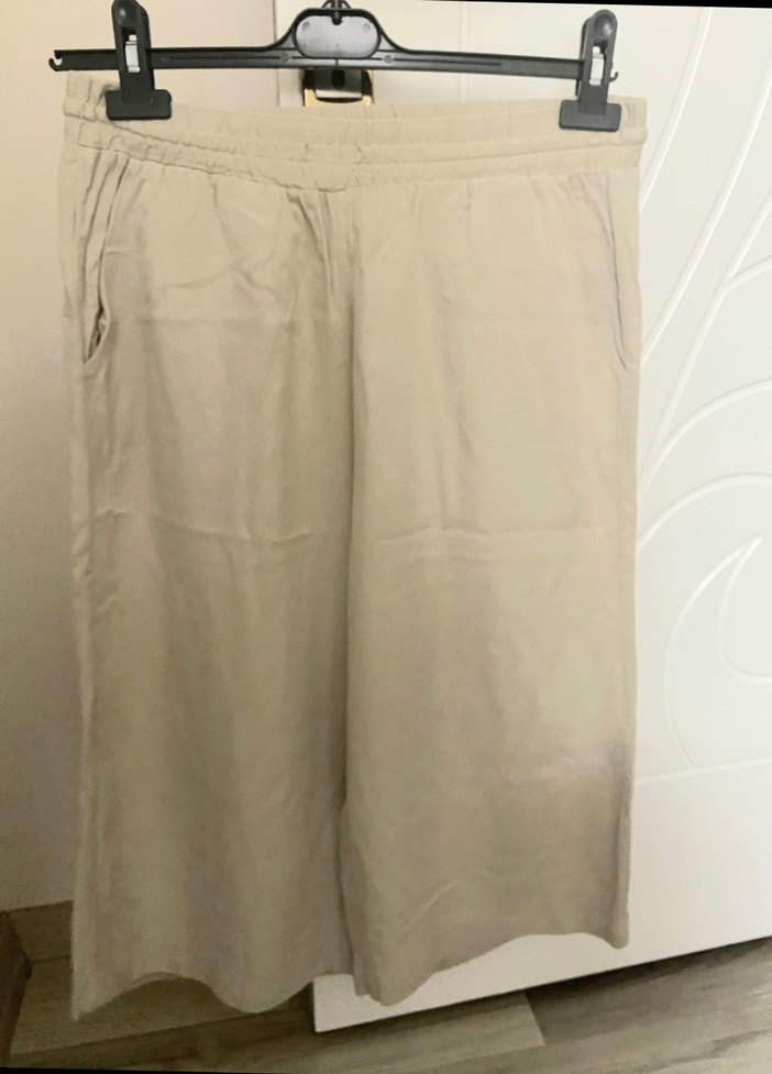 Bej, viskon, dökümlü kapri  Pantolon - Görsel 2