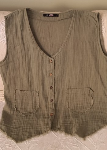 Sıfır ürün. bürümcük, Keten kumaş. Çağla yeşili, Kadın Yelek - Görsel 6