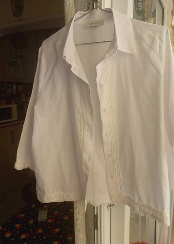 Beyaz Keten Düğmeli Kadın Gömlek - Görsel 6