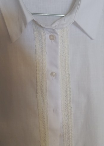Beyaz Keten Düğmeli Kadın Gömlek - Görsel 11