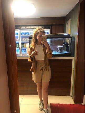 l Beden Karamel oversize gömlek