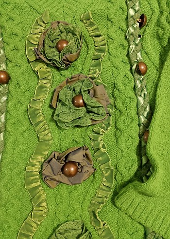 Nakışlı Yeşil Uzun Kollu Triko Kadın Kazak - Görsel 3