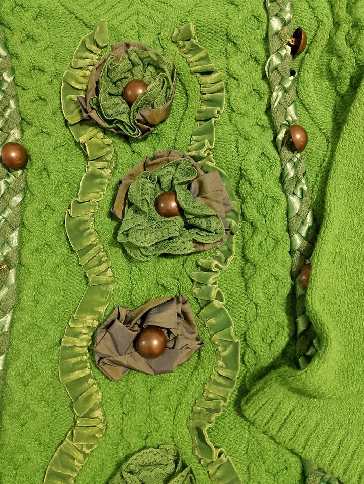 Nakışlı Yeşil Uzun Kollu Triko Kadın Kazak - Görsel 3