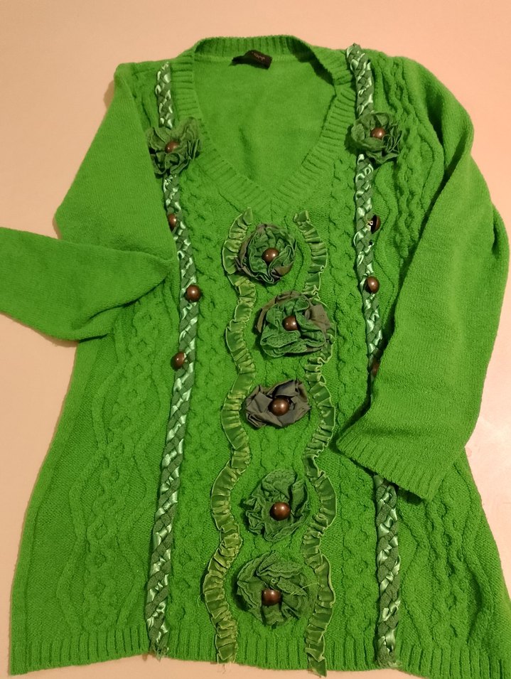 Nakışlı Yeşil Uzun Kollu Triko Kadın Kazak - Görsel 2