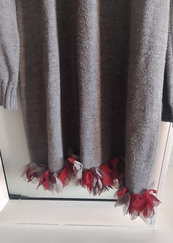 Gri Uzun Kollu Triko Kadın elbise - Görsel 4