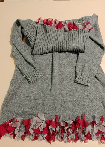 Gri Uzun Kollu Triko Kadın elbise - Görsel 10