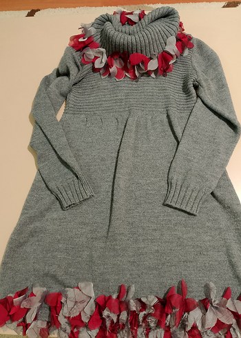 Gri Uzun Kollu Triko Kadın elbise - Görsel 11