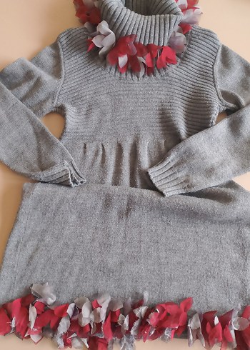 Gri Uzun Kollu Triko Kadın elbise - Görsel 8