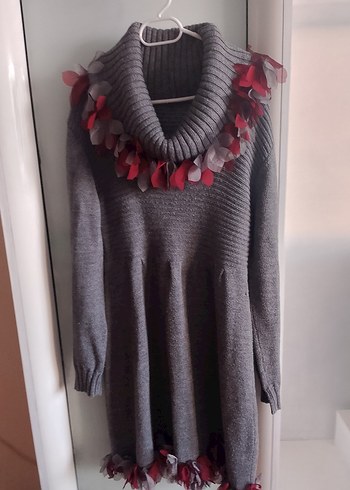 Gri Uzun Kollu Triko Kadın elbise - Görsel 5