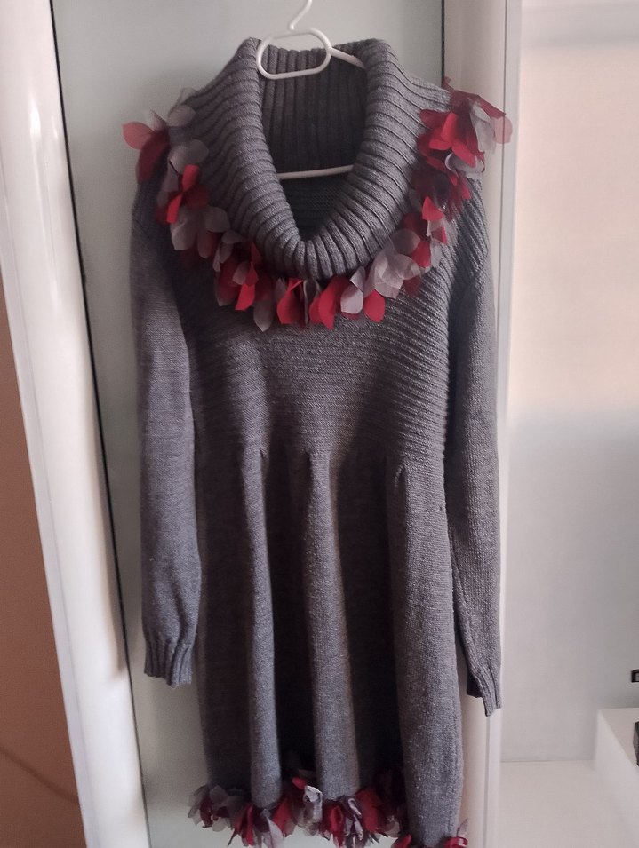 Gri Uzun Kollu Triko Kadın elbise - Görsel 5