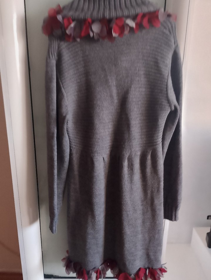 Gri Uzun Kollu Triko Kadın elbise - Görsel 3