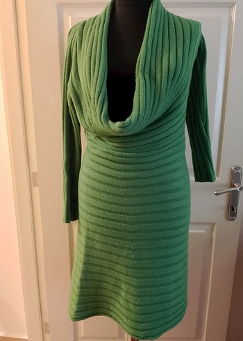 Yeşil Fitilli Triko Kadın Elbise - Görsel 5