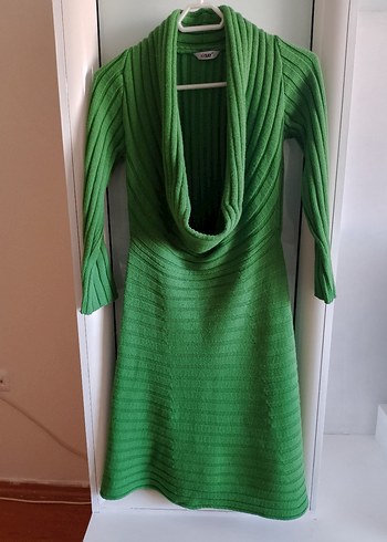 Yeşil Fitilli Triko Kadın Elbise - Görsel 8