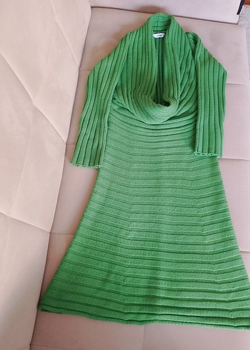 Yeşil Fitilli Triko Kadın Elbise - Görsel 6