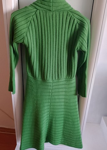 Yeşil Fitilli Triko Kadın Elbise - Görsel 7