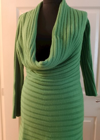 Yeşil Fitilli Triko Kadın Elbise - Görsel 4